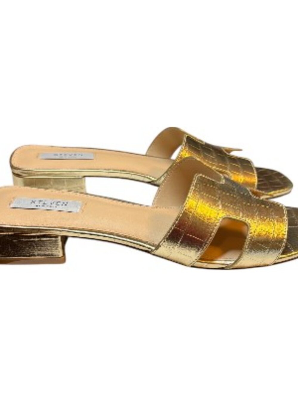STEVEN NEW YORK HADYN Gold Leather Slip-On Sandals Size 11 NEW no Box - Picture 2 of 5